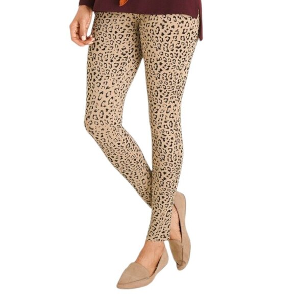 Chico's Leggings Tan Black Animal Print Soft Stretch Pants Womens SZ XS/4 Petite - Picture 1 of 10